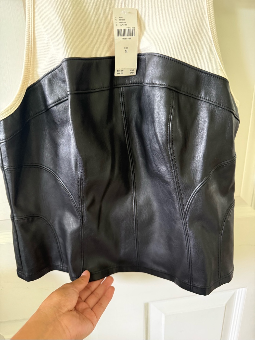 Pilcro Two-Tone Faux Leather Camisole in Black and White - Picture 5 of 11